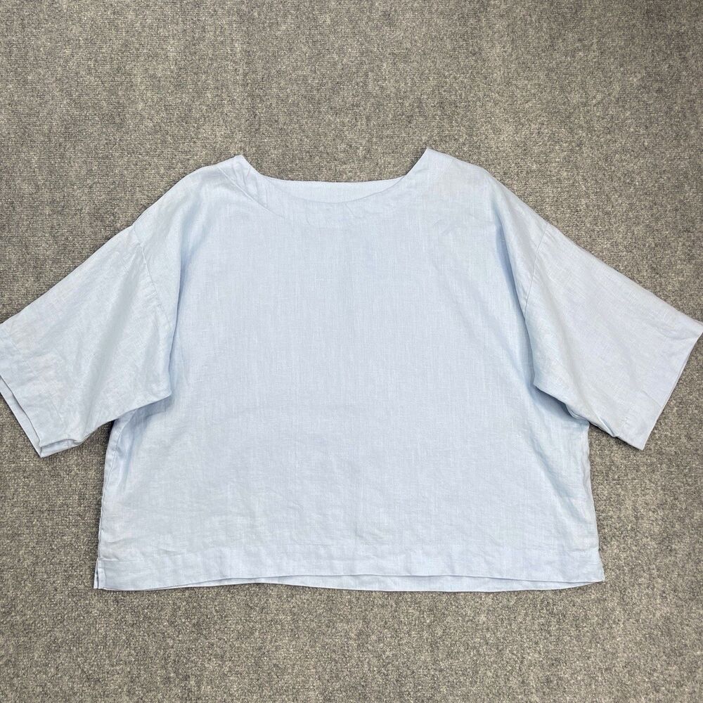 J Jill Pure Jill  Linen Pullover Top Size Medium Oversized Boxy Lagenlook Blue